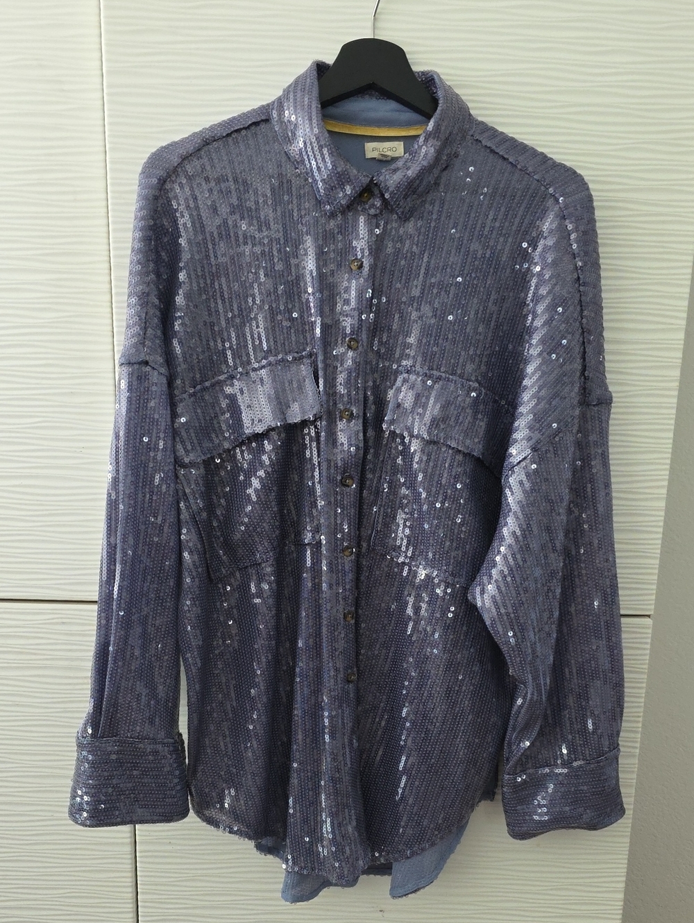 Anthropology Pilcro Blue/Lavender Sequin Button-Down Top